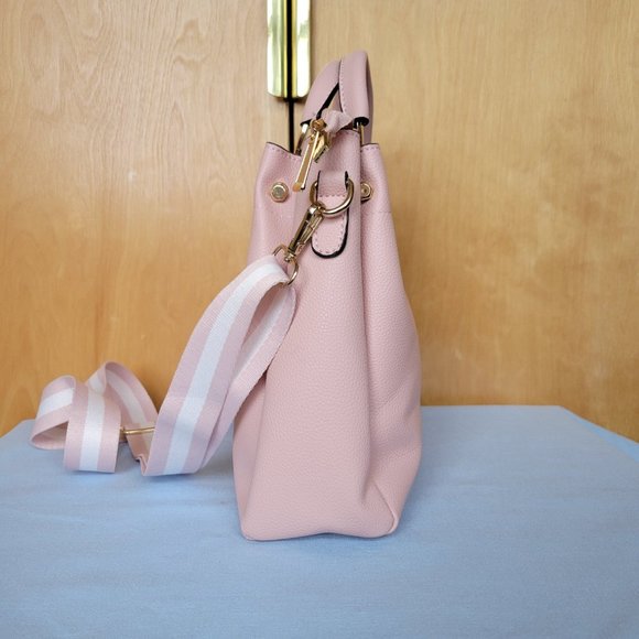NEW Pink Leather Handbag Crossbody Cute Purse Gold Accent Tote Bag Detach Strap - Picture 4 of 10